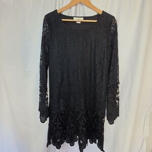 Sans Souci Black Lace Long Sleeve Shift Mini Dress Size XL Cocktail Party Goth